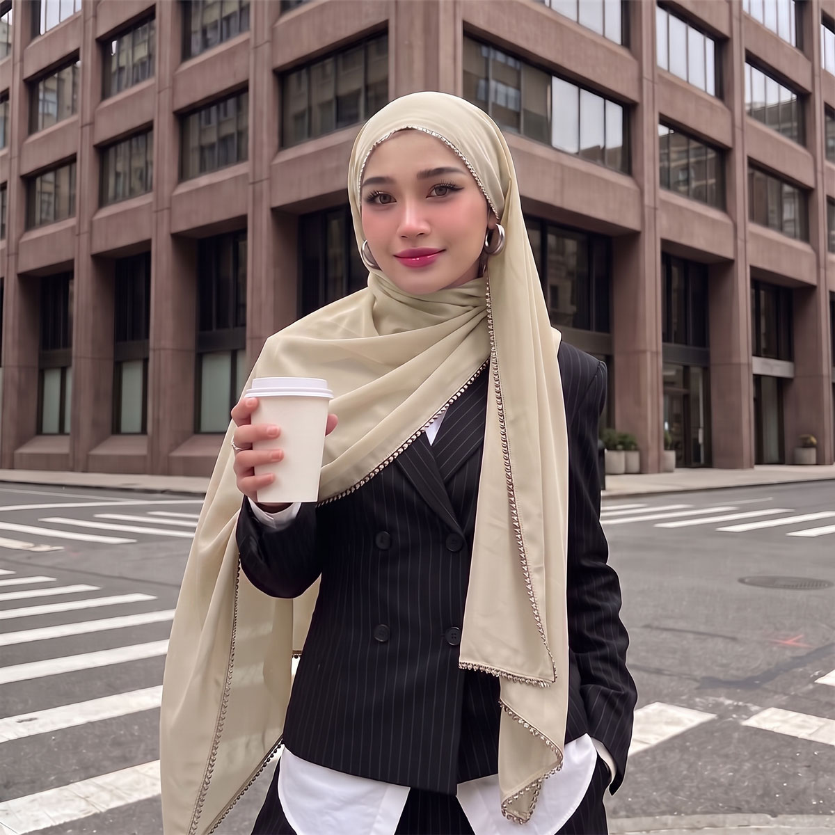 Street Fashion Hijab - Hijab Chiffon Mewah untuk Wanita Muslim,