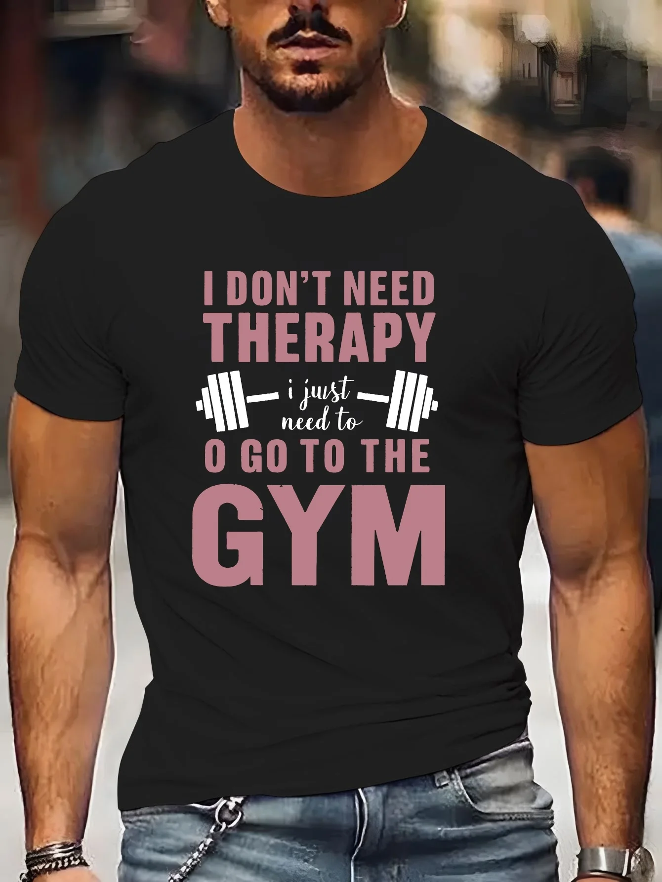 Street Fashion Quotes - Kaos Hitam Pria Terapi Gym Dumbbell