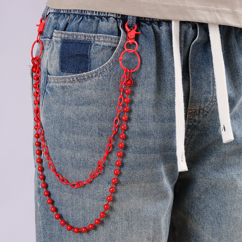 Girl Fashion Street - Rantai Celana Berlapis Banyak Berwarna Merah