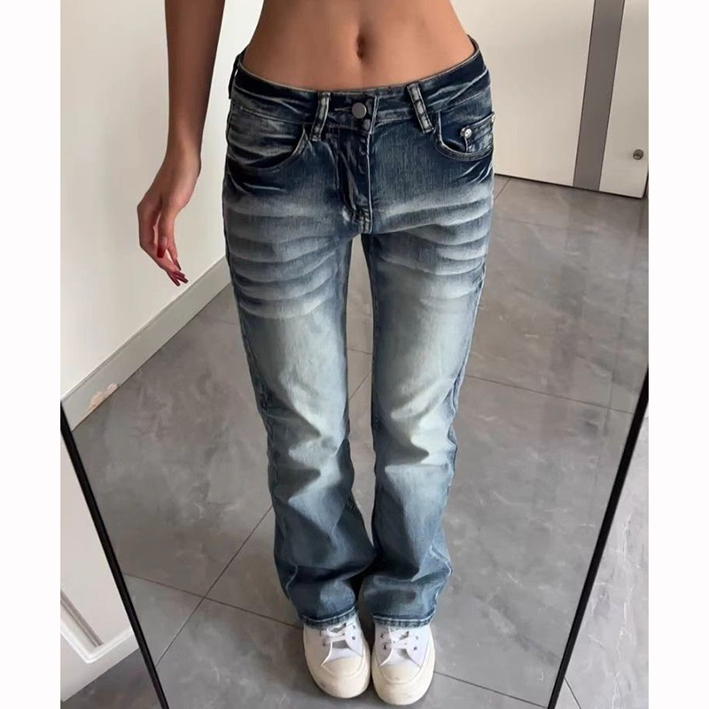 Street Fashion Korean Girl - Celana Jeans Wanita Retro Desainer Model