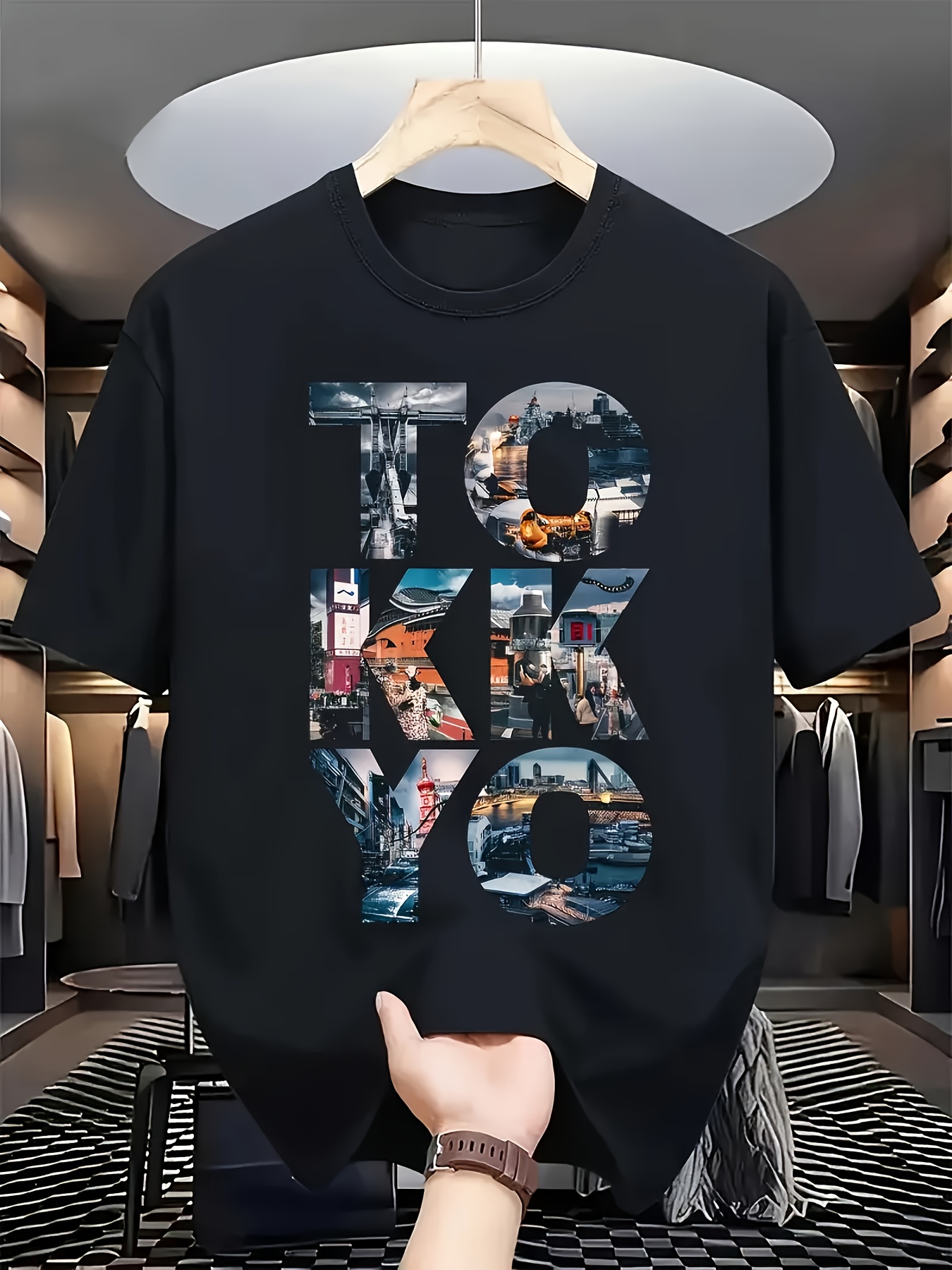 Street Fashion In Tokyo - Kaos Pria Trendy Hitam Bergambar Pemandangan