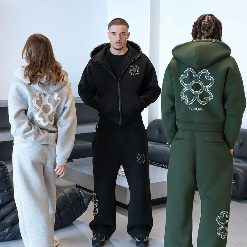 Street Fashion Y2K - Setelan Hoodie Zip Up Oversize Aksen