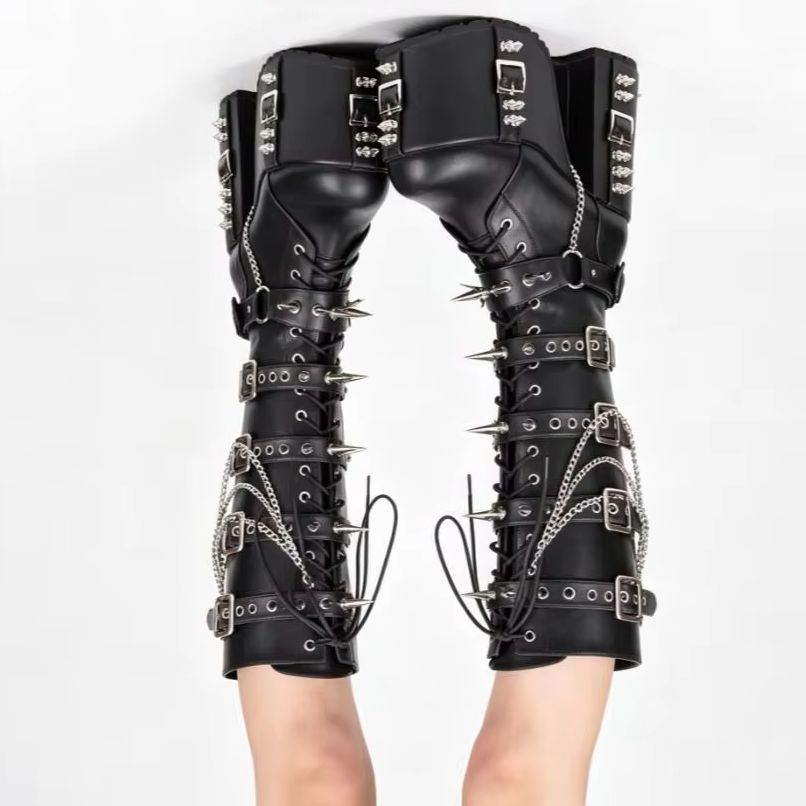 Street Fashion Y2K - Sepatu Bot Motor Platform Gaya Punk
