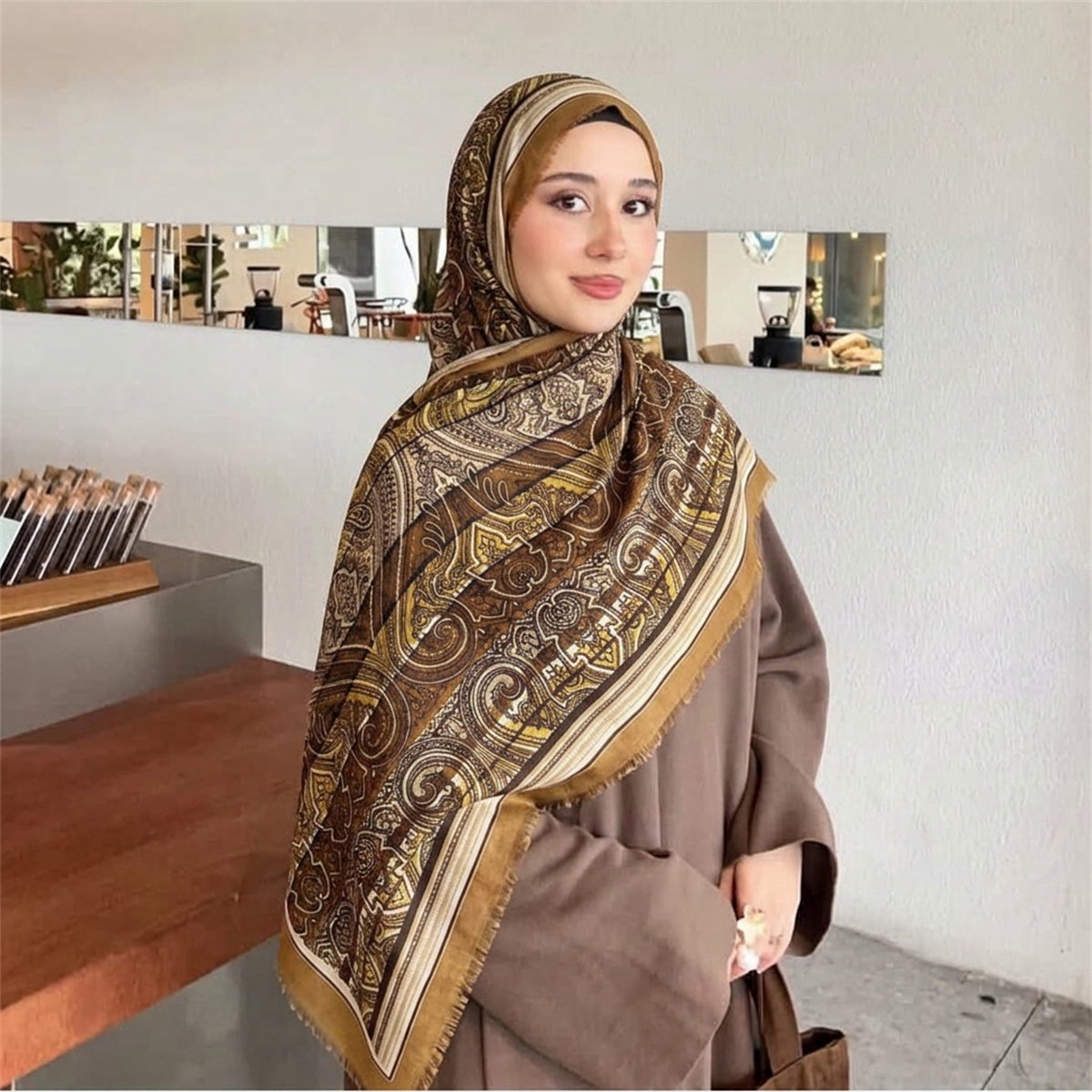 Street Fashion Hijab - Hijab Syal Cetak Paisley Vintage, Lembut,