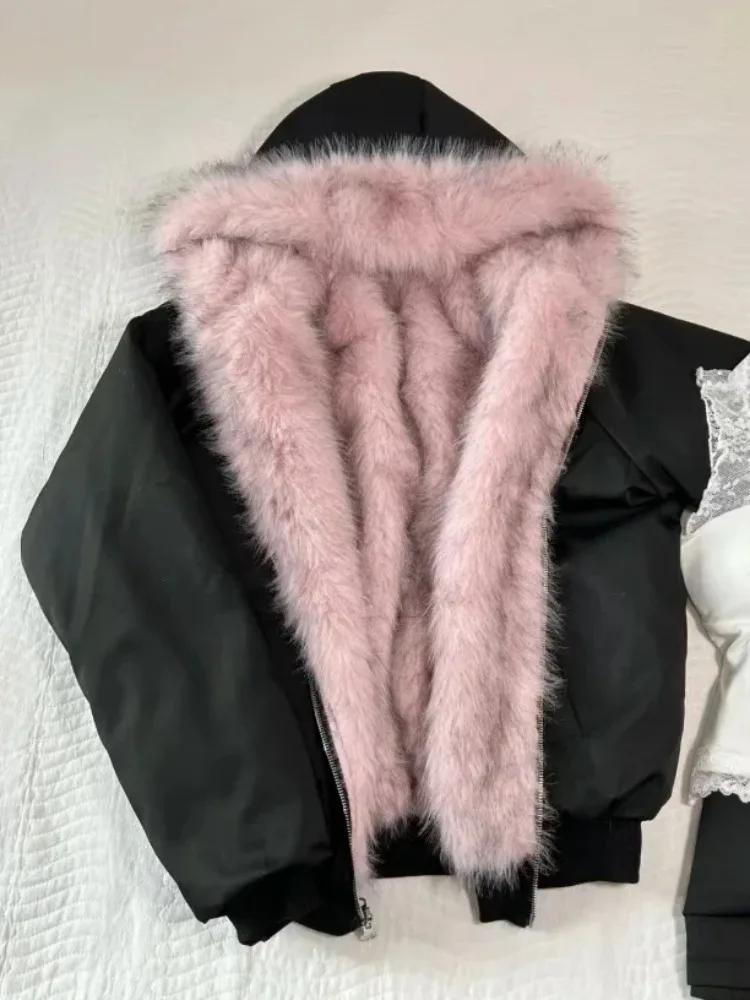 Street Fashion Korean Girl - Jaket bertudung desain perempuan perca bulu