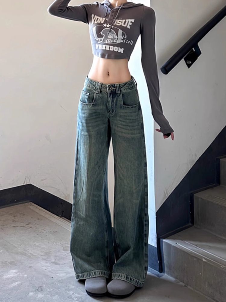 Japanese Street Fashion Female - Celana Jeans Coklat Harajuku Y2K Kawaii