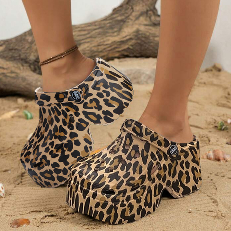 Girl Fashion Street - Leopard Platform bakiak untuk wanita ujung