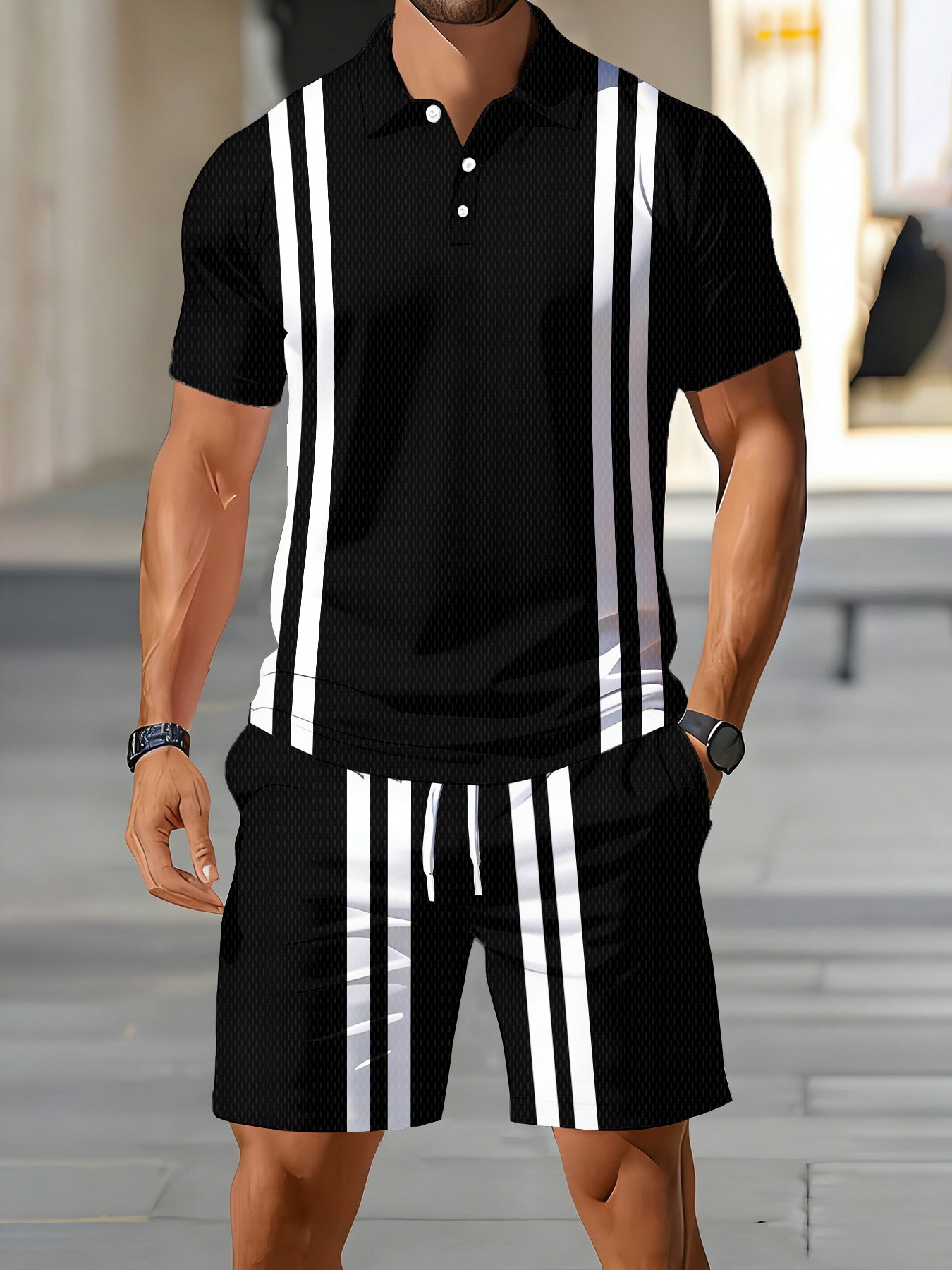 Street Fashion Designer - Set Kaos Polo Lengan Pendek Pria