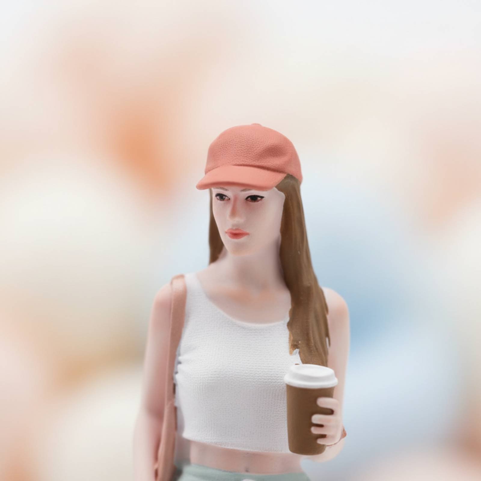 Street Fashion Pose - Figur Gadis Memegang Kopi, Miniatur Fashion