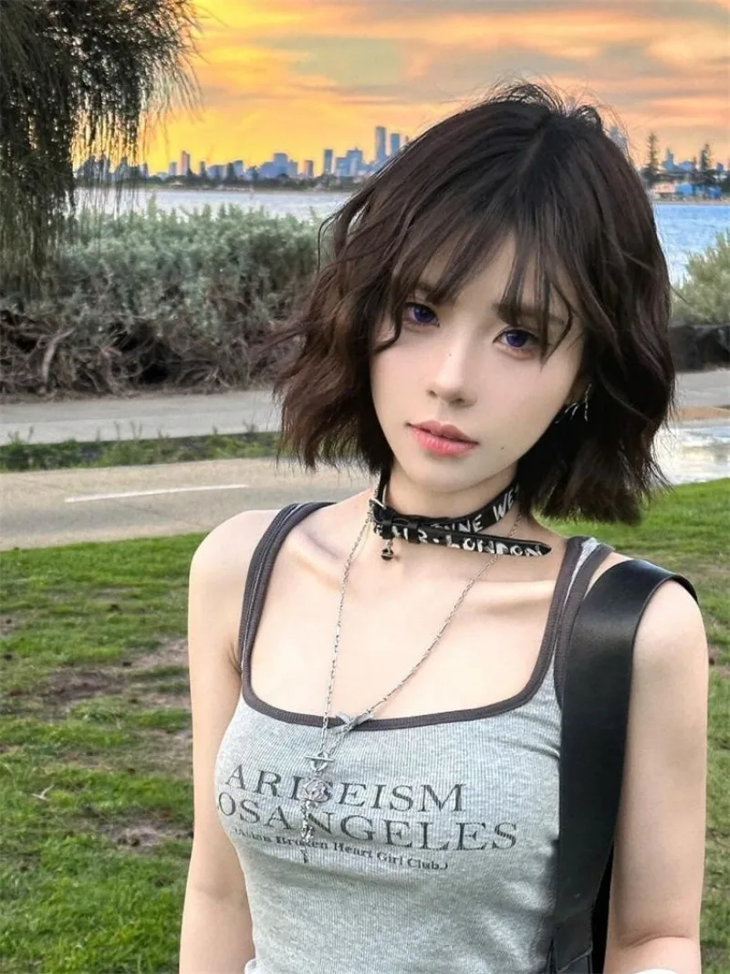 Tank Top Cetak Huruf Warna Kon - Street Fashion Korean Girl ulasan dan harga