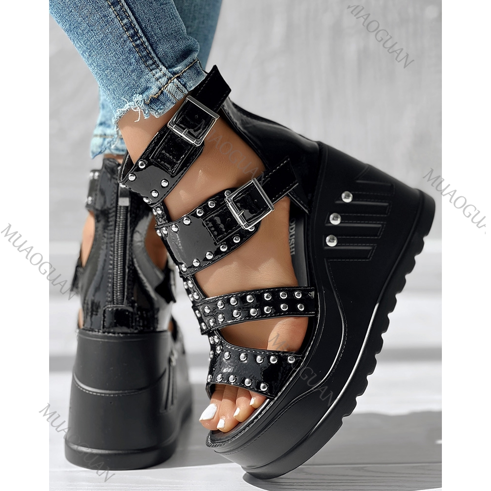 Sandal Hitam Ujung Terbuka Wan - Street Fashion Designer ulasan dan harga