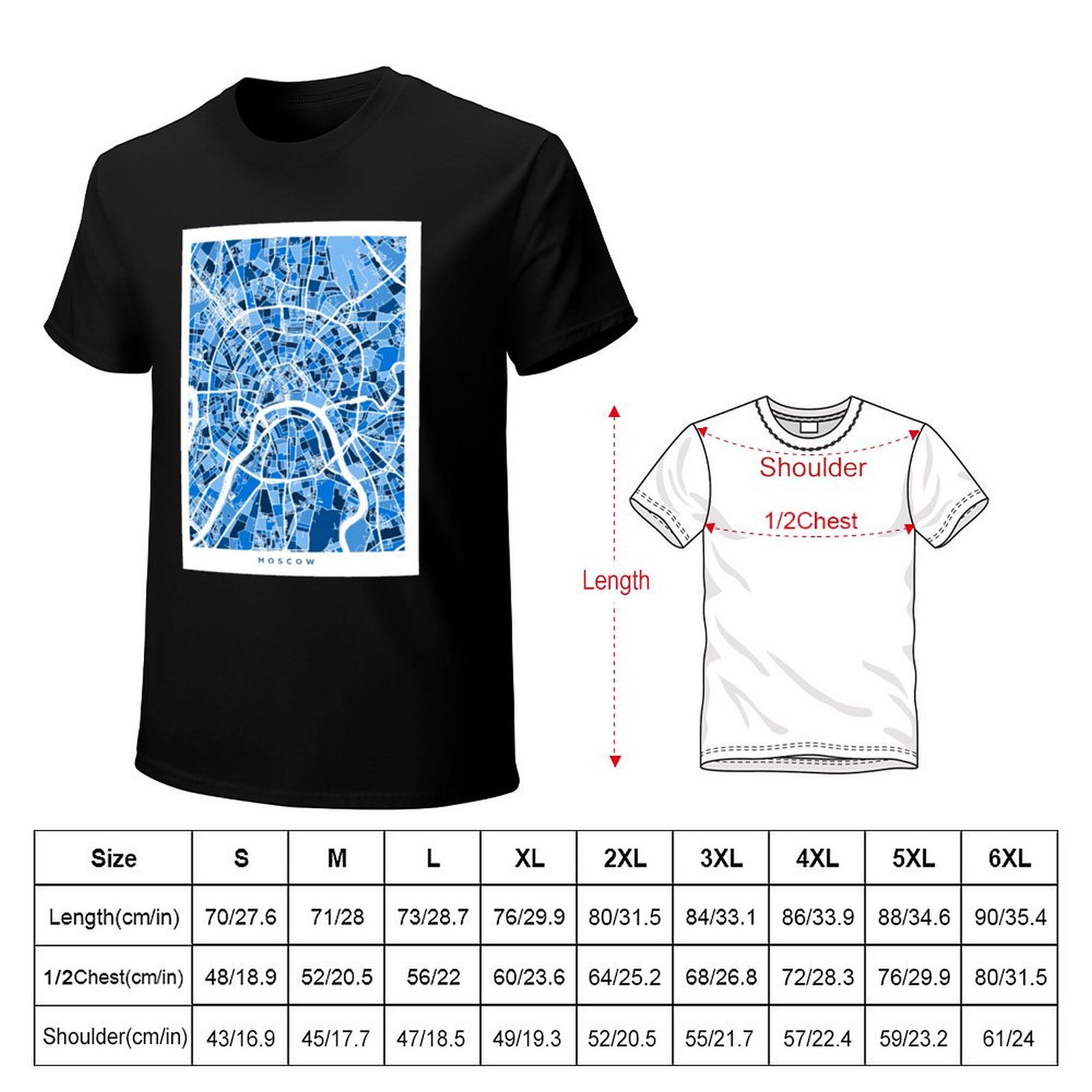 Kaos T-Shirt Peta Jalan Kota M - Street Fashion Moscow ulasan dan harga
