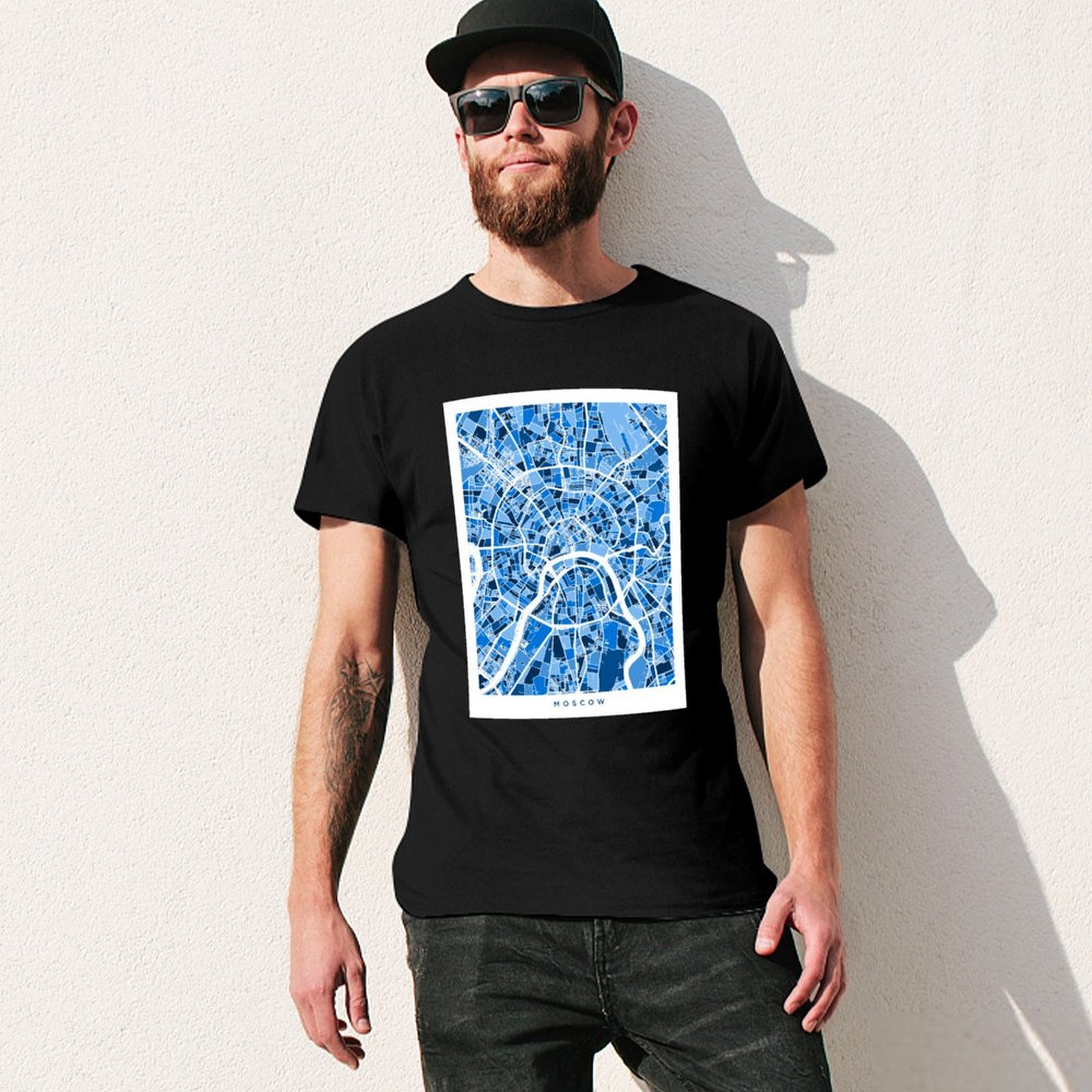 Kaos T-Shirt Peta Jalan Kota M - Street Fashion Moscow ulasan dan harga