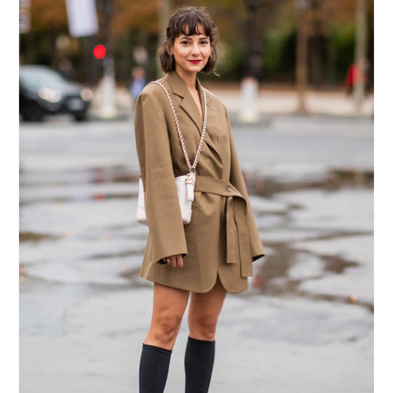 Gaun Setelan Midi Khaki Chic F - Street Fashion Week ulasan dan harga