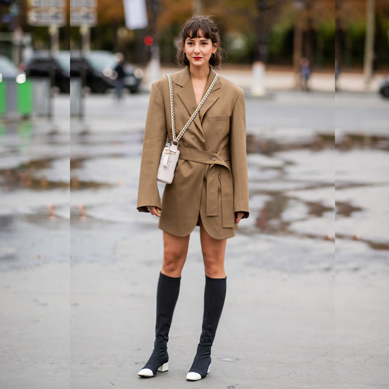 Gaun Setelan Midi Khaki Chic F - Street Fashion Week ulasan dan harga