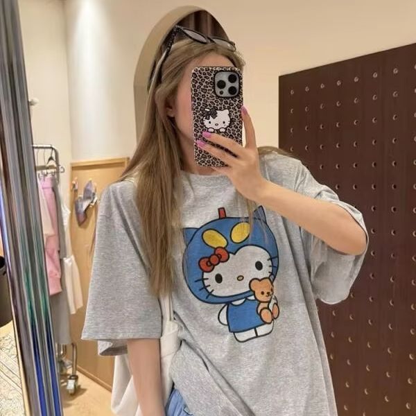 Kaus Cetak Hello Kitty Lengan  - Street Fashion Designer ulasan dan harga