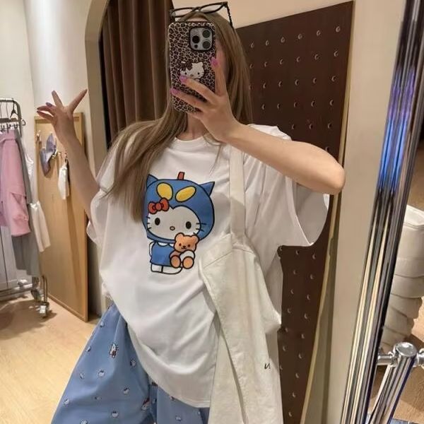 Kaus Cetak Hello Kitty Lengan  - Street Fashion Designer ulasan dan harga