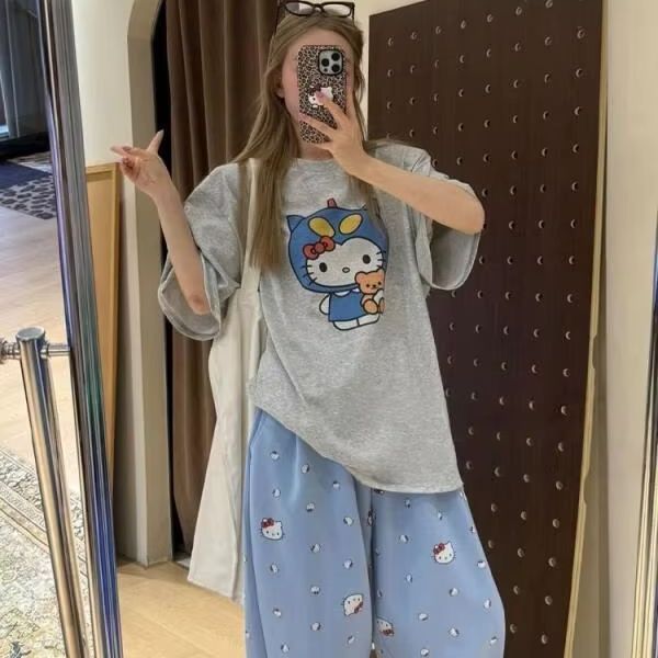 Kaus Cetak Hello Kitty Lengan  - Street Fashion Designer ulasan dan harga