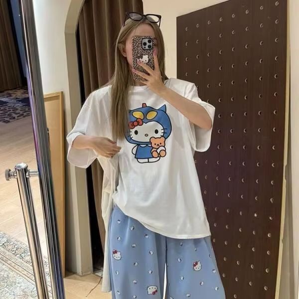 Kaus Cetak Hello Kitty Lengan  - Street Fashion Designer ulasan dan harga