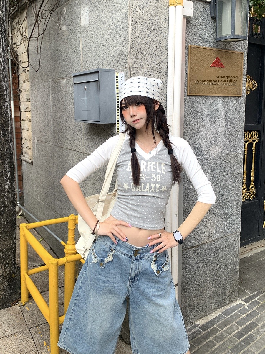 Kaos Wanita Lengan Sedang V-Ne - Street Fashion Korean Girl ulasan dan harga