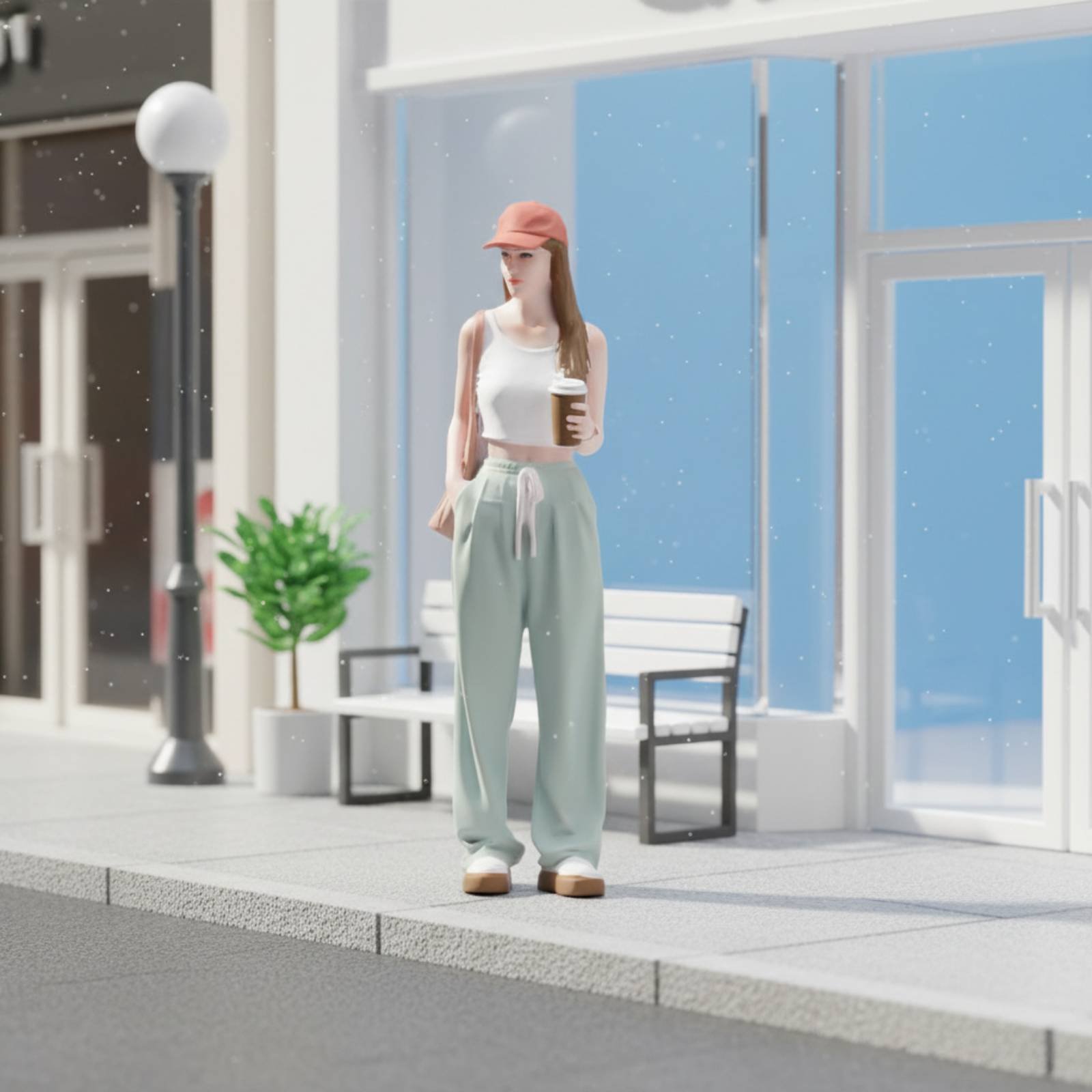 Figur Gadis Memegang Kopi, Min - Street Fashion Pose ulasan dan harga