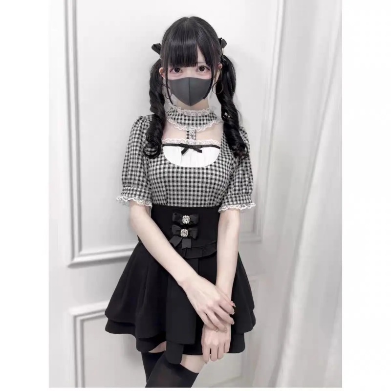 Blus Kotak-kotak Renda Ruffle  - Girl Fashion Street ulasan dan harga